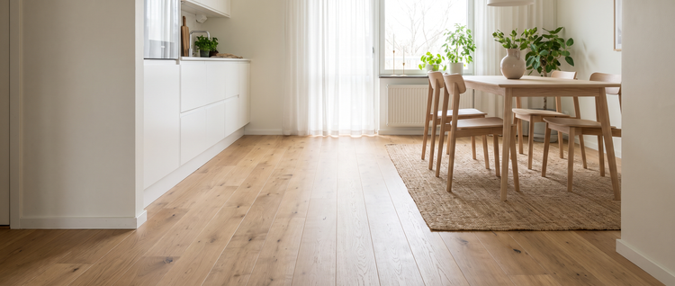 Waterproof wood flooring in a bright modern kitchen-dining room - Zone 4 Flooring