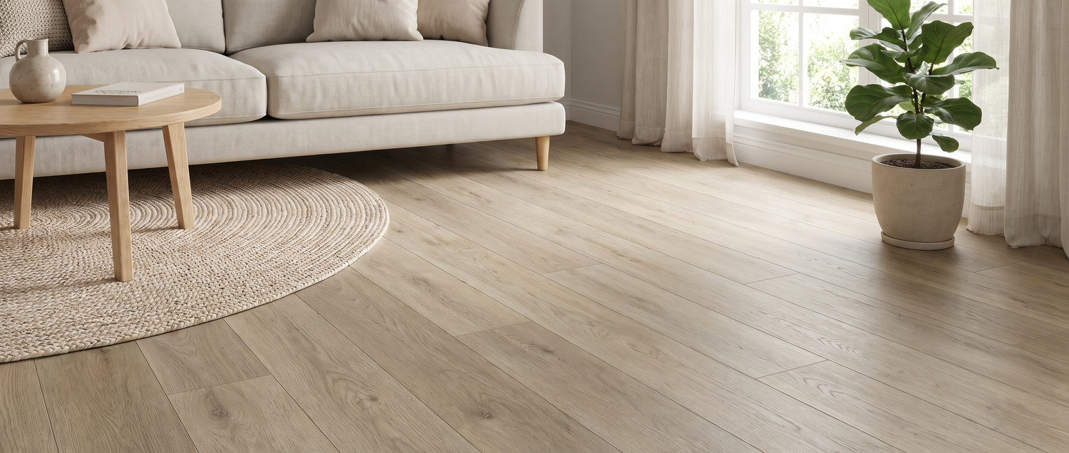 Waterproof hybrid rigid core flooring in a bright family living room - Zone 4 Flooring