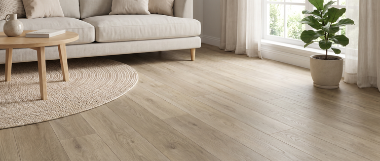 Waterproof hybrid rigid core flooring in a bright family living room - Zone 4 Flooring
