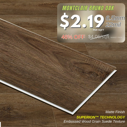 Montclair-Bruno Oak 6.5MM 22MIL 7" X 48" Click Lock Waterproof Luxury Vinyl Plank Flooring (19.16sqft/Box)