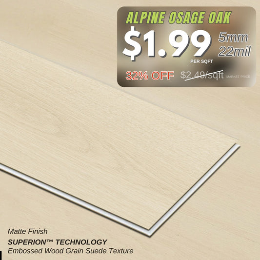 Alpine-Osage Oak 5MM 22MIL 7" X 48" Click Lock Waterproof Luxury Vinyl Plank Flooring (23.95sqft/Box)