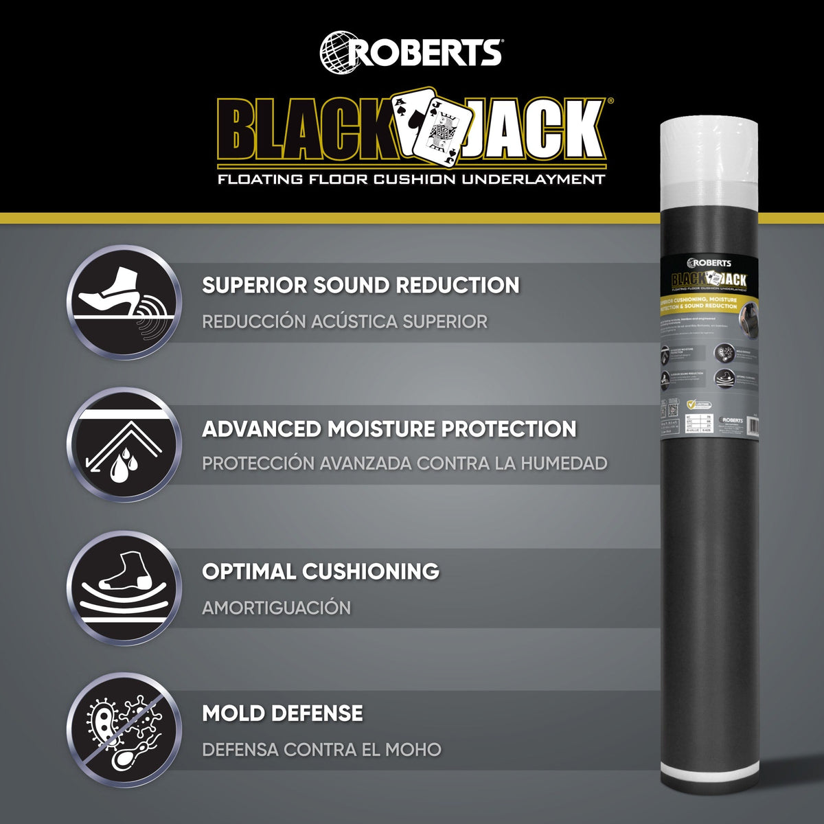Roberts Black Jack 2-in-1 Underlayment – 100 sq. ft. Roll (43 in. x 28 ft.)