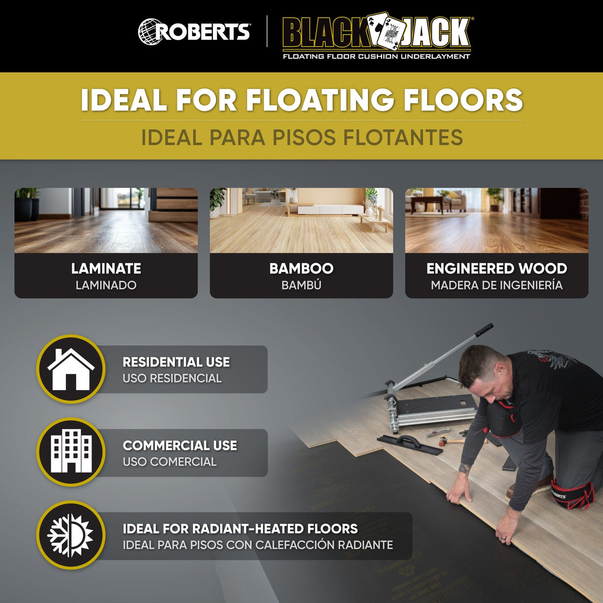 Roberts Black Jack 2-in-1 Underlayment – 100 sq. ft. Roll (43 in. x 28 ft.)