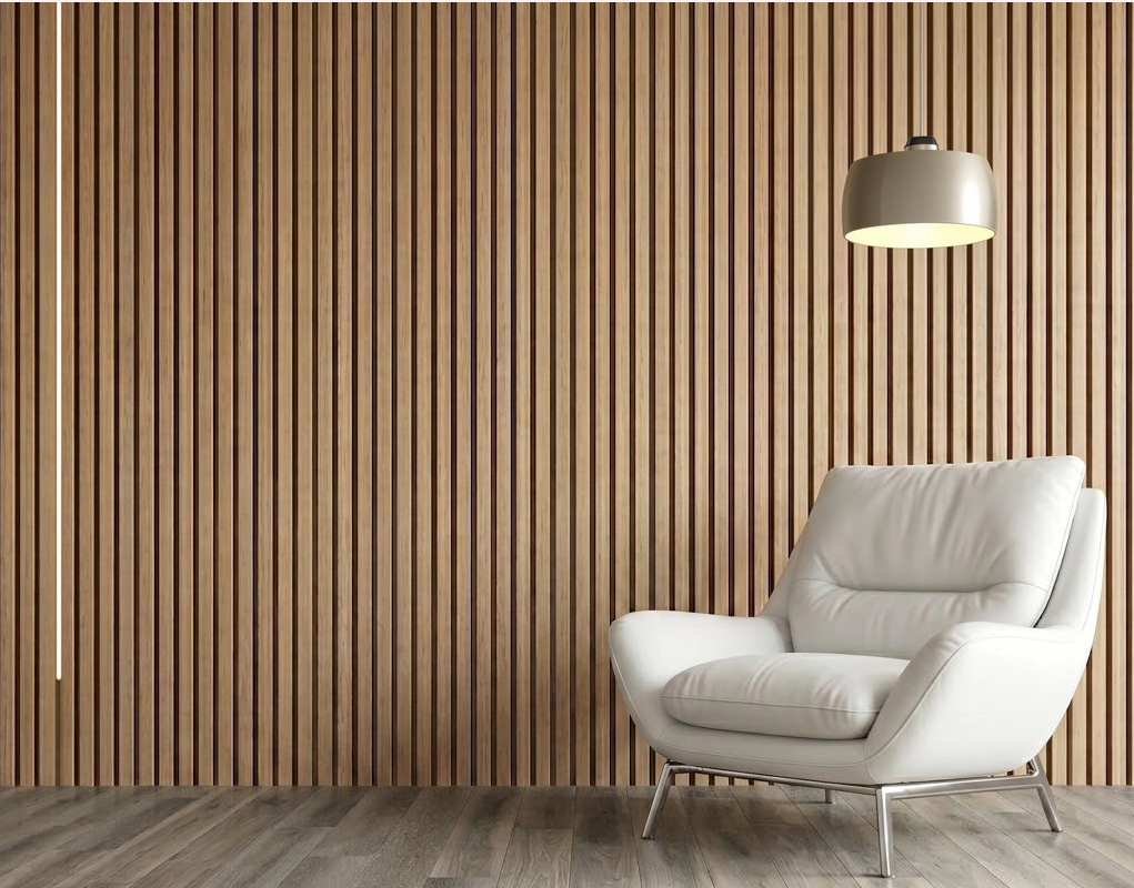 Natural Oak fluted wood-slat acoustic wall panel, view 2