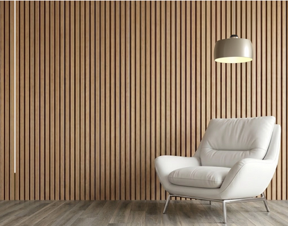 Natural Oak fluted wood-slat acoustic wall panel, view 2