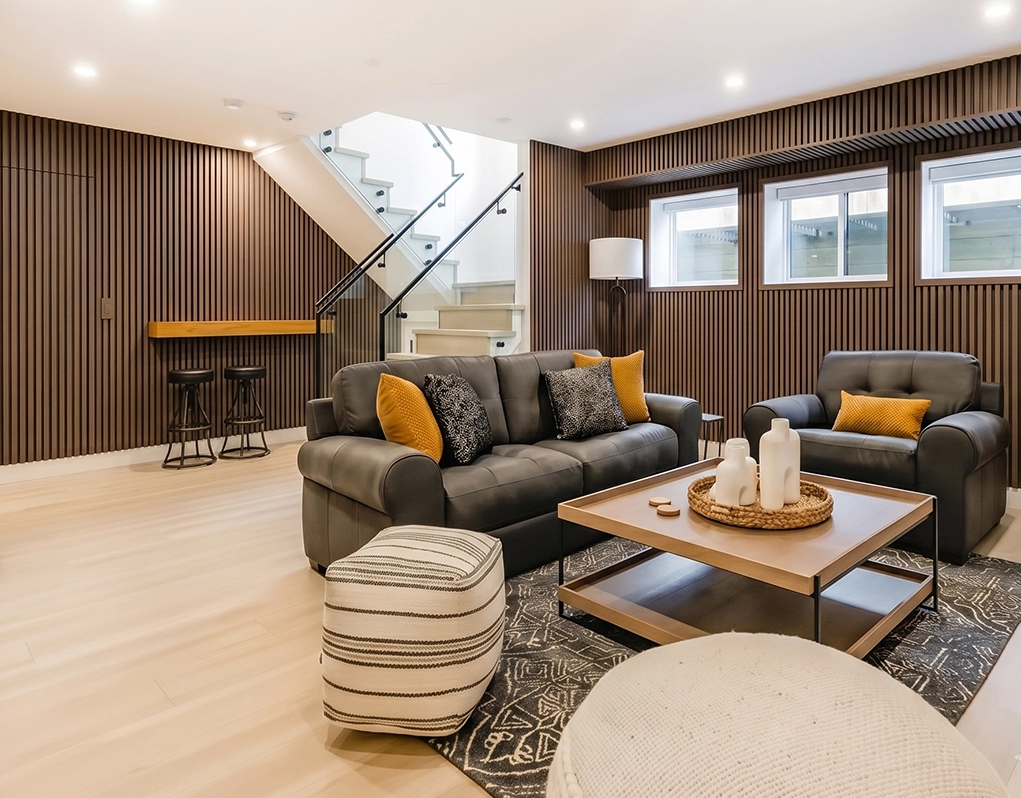 European Walnut fluted wood-slat acoustic wall panel, view 2