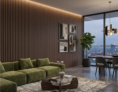 European Walnut fluted wood-slat acoustic wall panel, view 3
