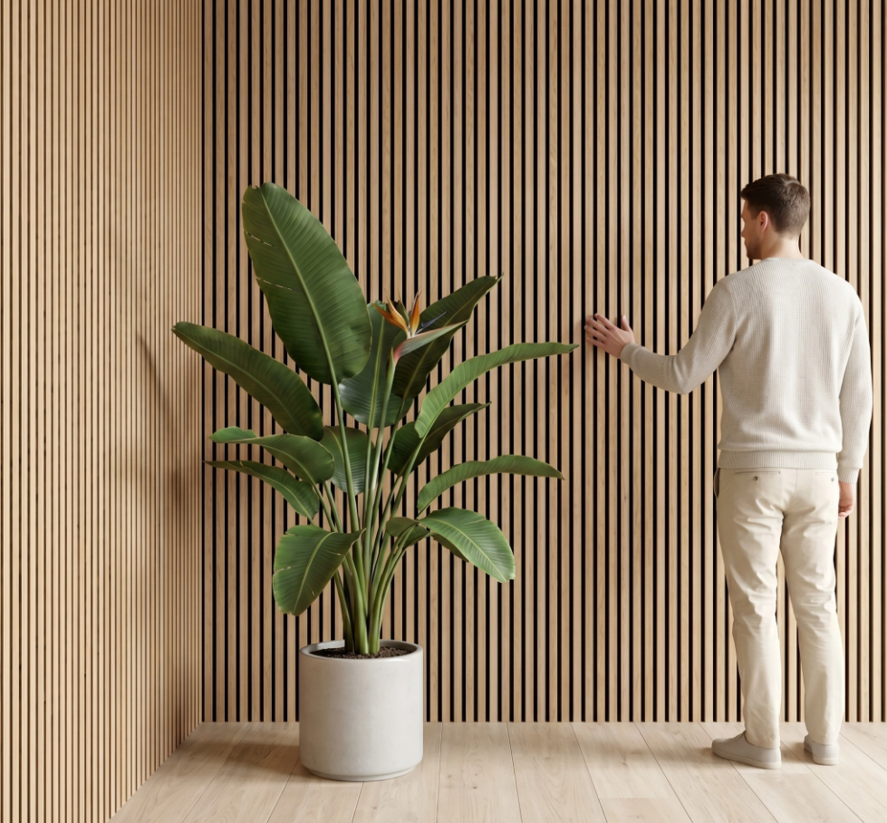 Nordic Oak fluted wood-slat acoustic wall panel, view 2