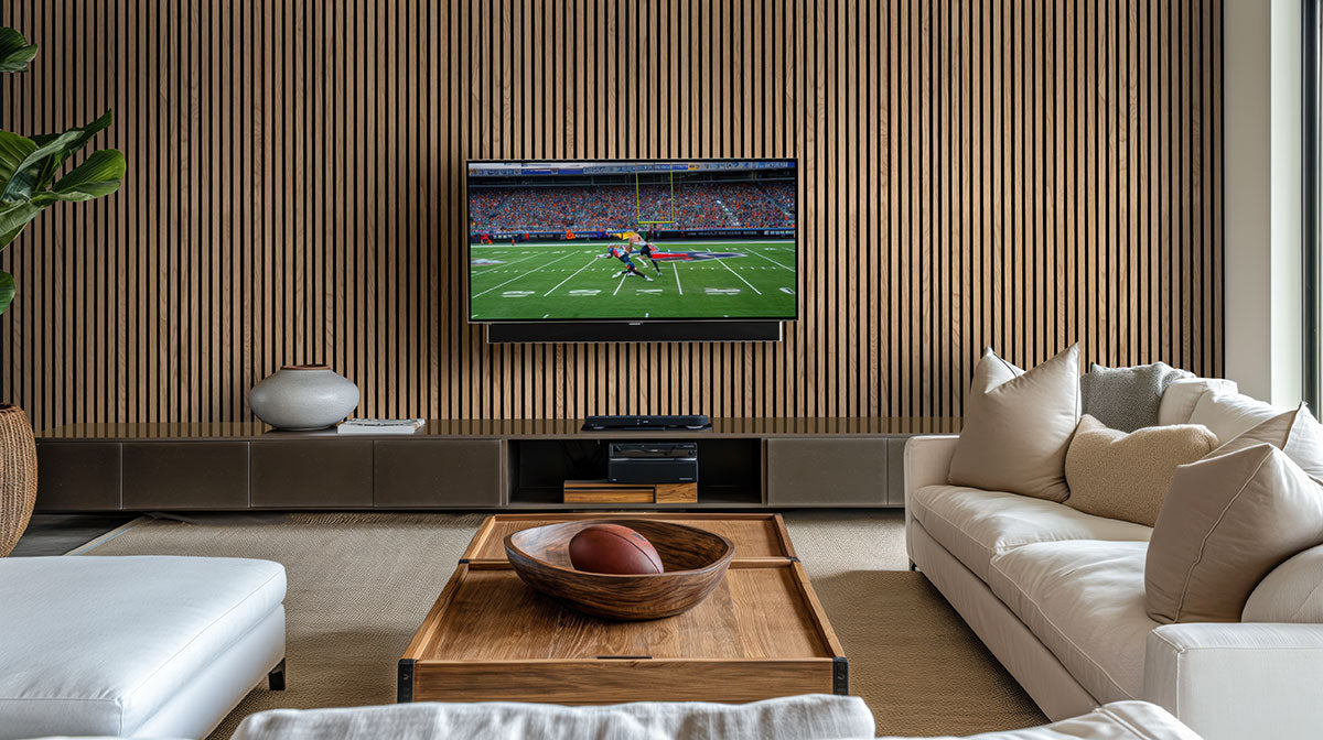 MSI-NATURAL 94.5 In. x 9.5 In. 3D Fluted Wood Slat Acoustic Sound Absorbing Wall Paneling (Set of 4)