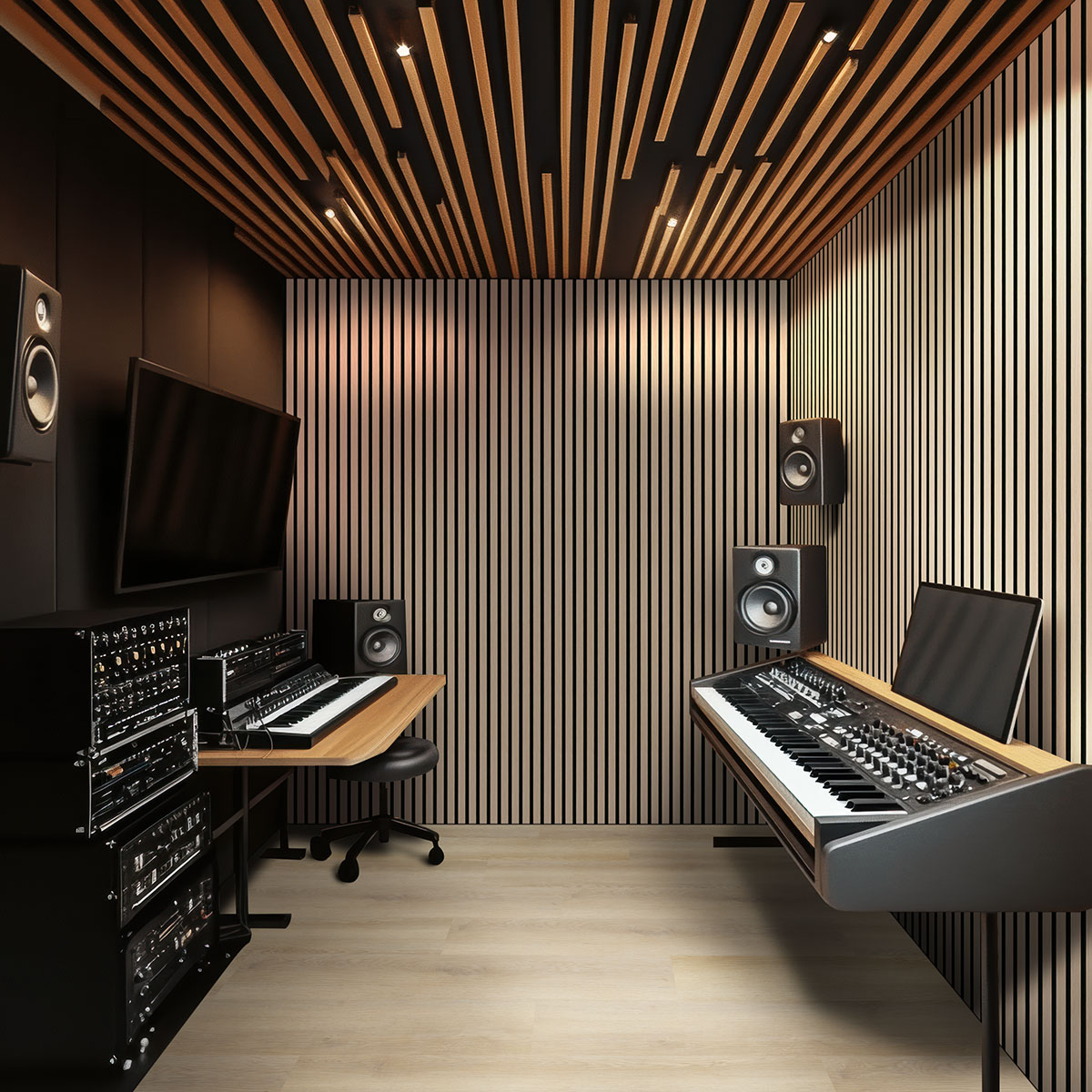 MSI-BLONDE 94.5 In. x 9.5 In. 3D Fluted Wood Slat Acoustic Sound Absorbing Wall Paneling (Set of 4)