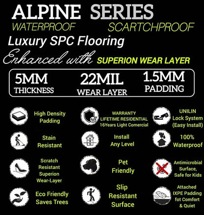 Alpine-Osage Oak 5MM 22MIL 7" X 48" Click Lock Waterproof Luxury Vinyl Plank Flooring (23.95sqft/Box)