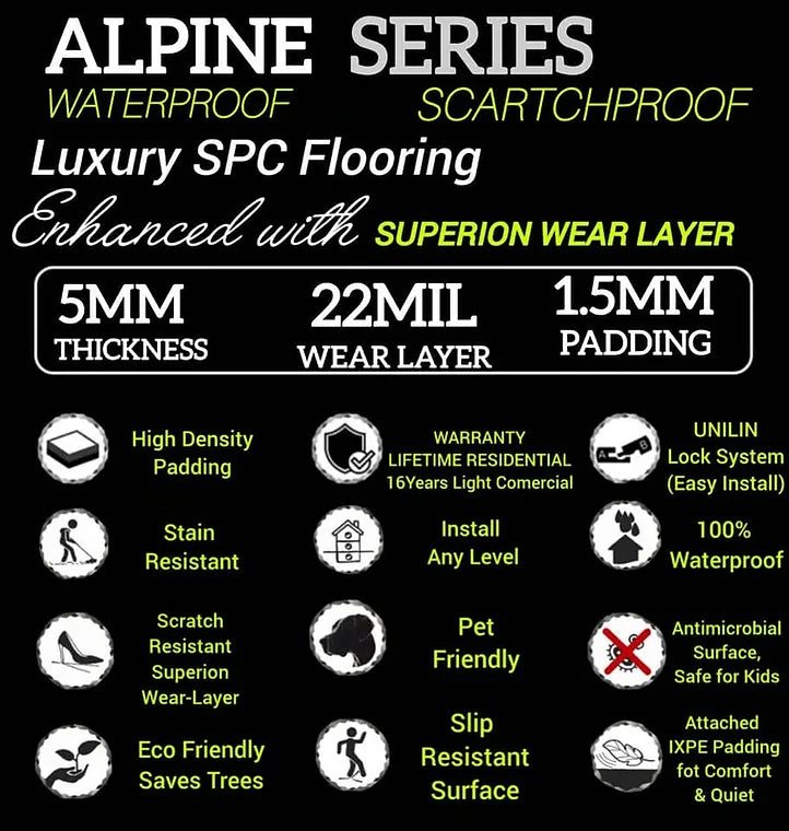 Alpine-Janeiro Mill 5MM 22MIL 7" X 48" Click Lock Waterproof Luxury Vinyl Plank Flooring (23.95sqft/Box)