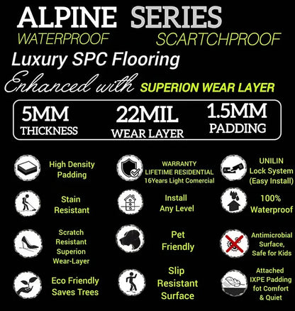 Alpine-Janeiro Mill 5MM 22MIL 7" X 48" Click Lock Waterproof Luxury Vinyl Plank Flooring (23.95sqft/Box)