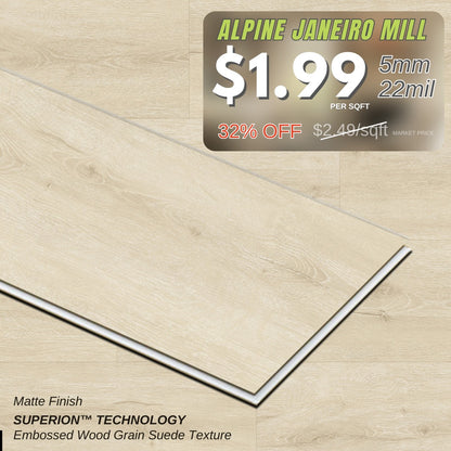 Alpine-Janeiro Mill 5MM 22MIL 7" X 48" Click Lock Waterproof Luxury Vinyl Plank Flooring (23.95sqft/Box)