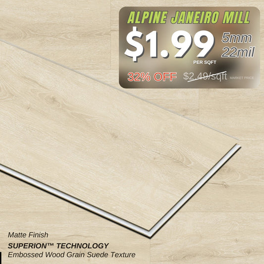 Alpine-Janeiro Mill 5MM 22MIL 7" X 48" Click Lock Waterproof Luxury Vinyl Plank Flooring (23.95sqft/Box)