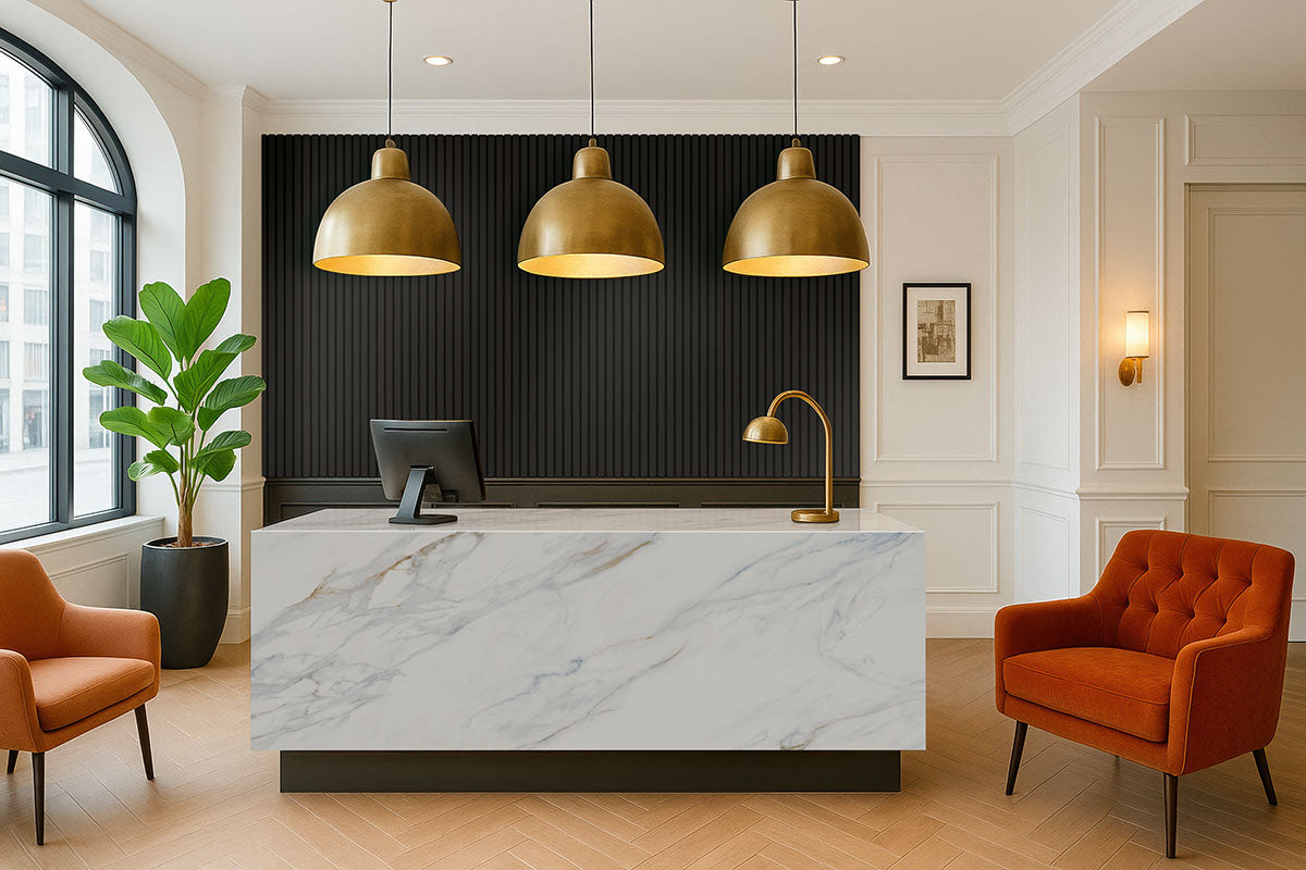 MSI-EBONY 94.5 In. x 9.5 In. 3D Fluted Wood Slat Acoustic Sound Absorbing Wall Paneling (Set of 4)