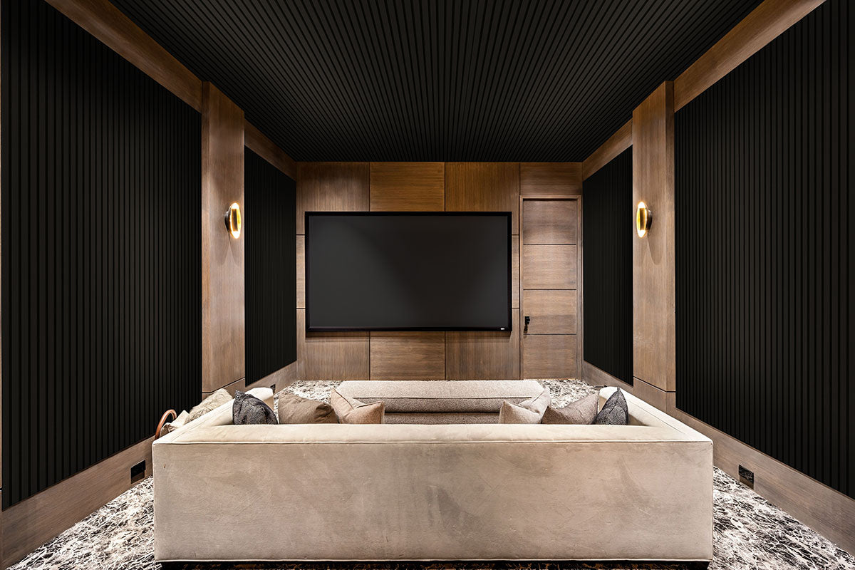 MSI-EBONY 94.5 In. x 9.5 In. 3D Fluted Wood Slat Acoustic Sound Absorbing Wall Paneling (Set of 4)