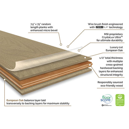 MSI Ladson-Whitlock Engineered Hardwood 7.5"W X 75"L 1/2"Thick 2MM Veneer (35.25sqft/Box)