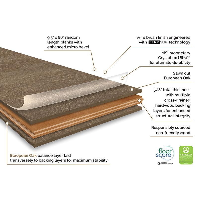 MSI McCarran-Hinton Engineered Hardwood 9.5"W X 86"L 5/8 Thickness 4MM Veneer (34.1sqft/Box)