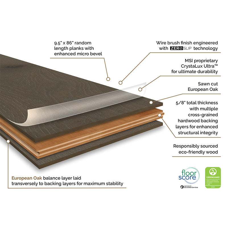 MSI McCarran-Milledge Engineered Hardwood 9.5"W X 86"L 5/8 Thickness 4MM Veneer  (34.10 sq.ft./ctn)