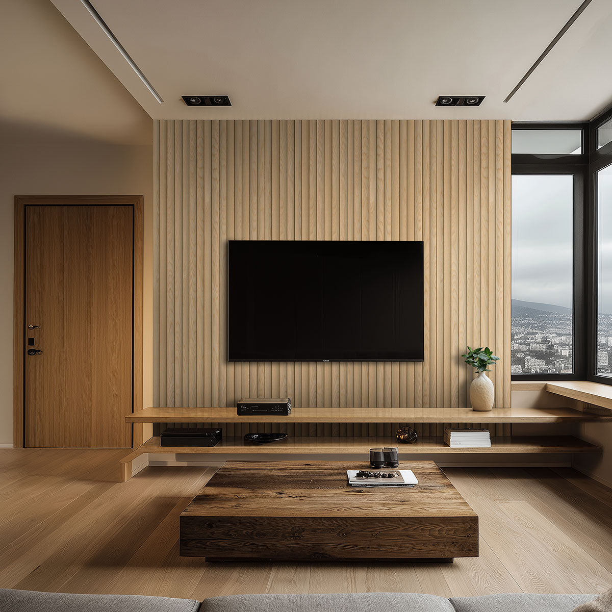 MSI-NATURAL REEDED 94.5 In. x 9.5 In. 3D Fluted Wood Slat Acoustic Sound Absorbing Wall Paneling (Set of 4)