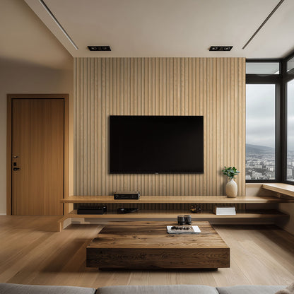 MSI-NATURAL REEDED 94.5 In. x 9.5 In. 3D Fluted Wood Slat Acoustic Sound Absorbing Wall Paneling (Set of 4)