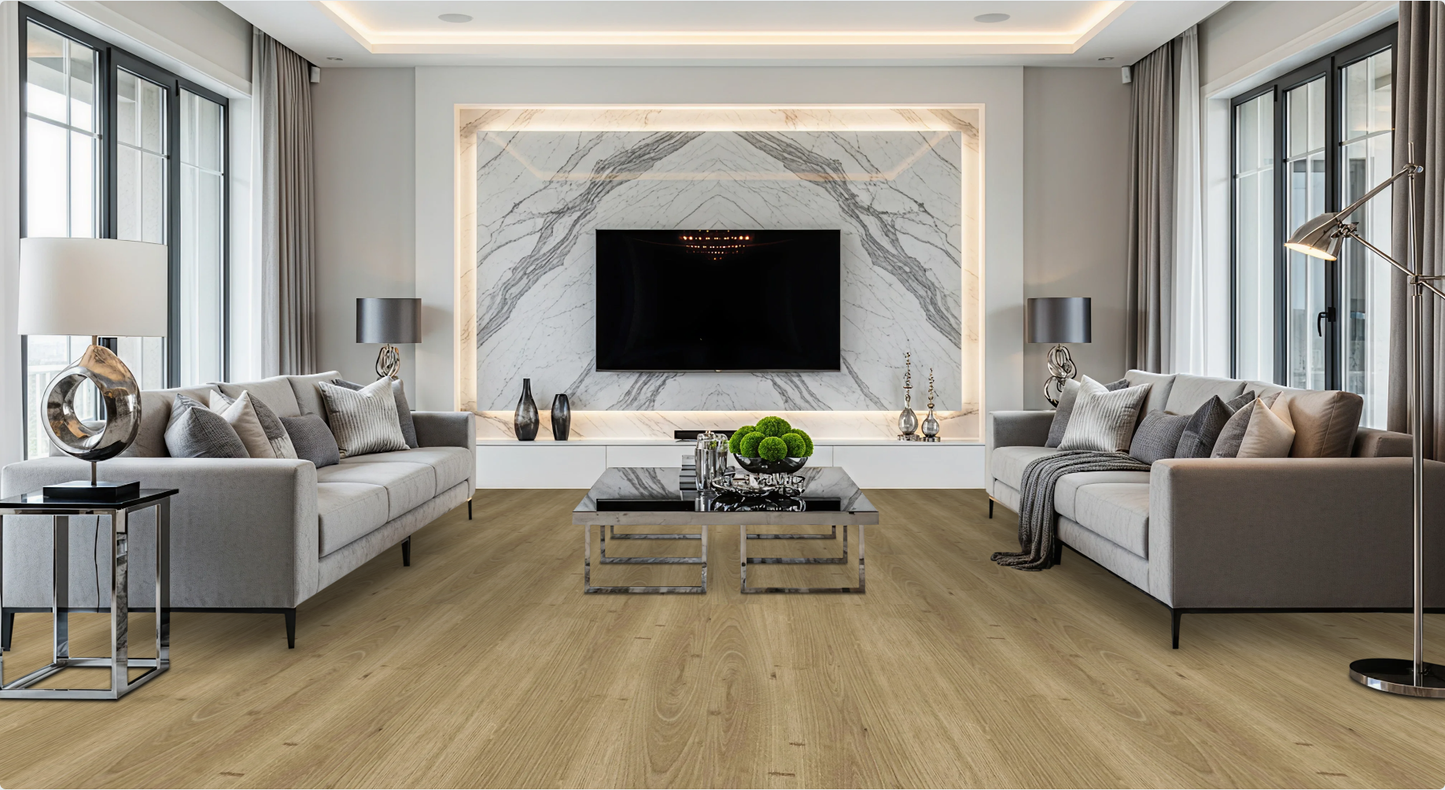 Driftwood SF-2001A European Oak engineered hardwood flooring by Sky Axis — living room visualization