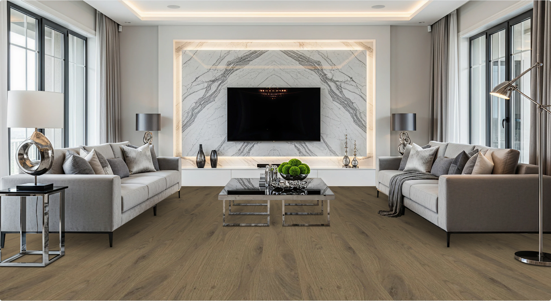 Nordic Oak SF-2003R European Oak engineered hardwood flooring by Sky Reserve — living room visualization