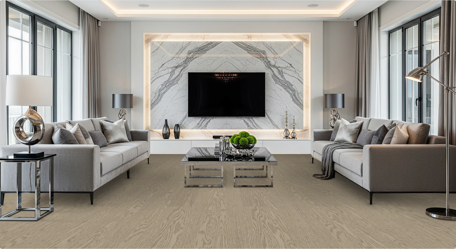 Solstice SF-2004R American Oak engineered hardwood flooring by Sky Reserve — living room visualization
