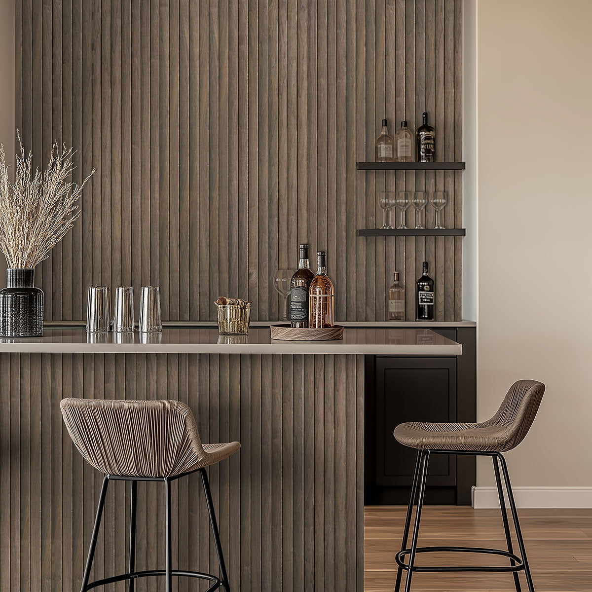 MSI-TAWNY REEDED 94.5 In. x 9.5 In. 3D Fluted Wood Slat Acoustic Sound Absorbing Wall Paneling (Set of 4)