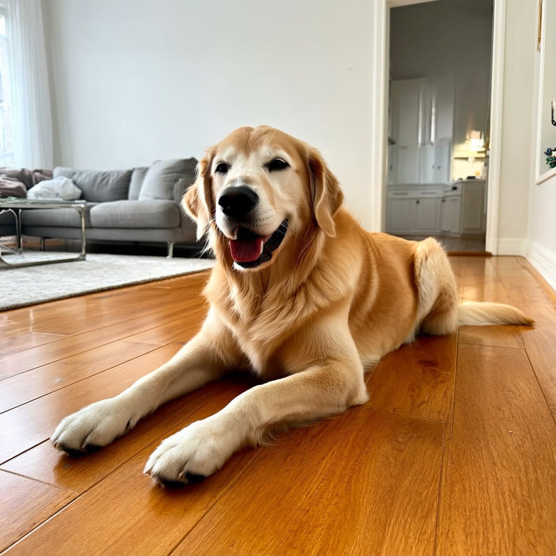 Pet-friendly flooring with a dog resting