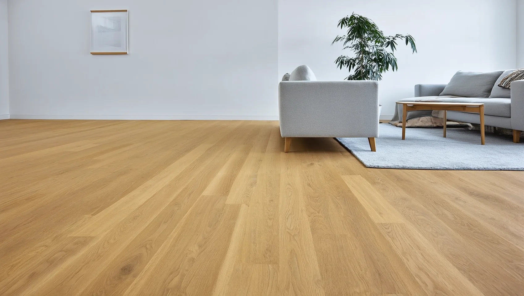 Luxury vinyl plank flooring in a bright modern living room