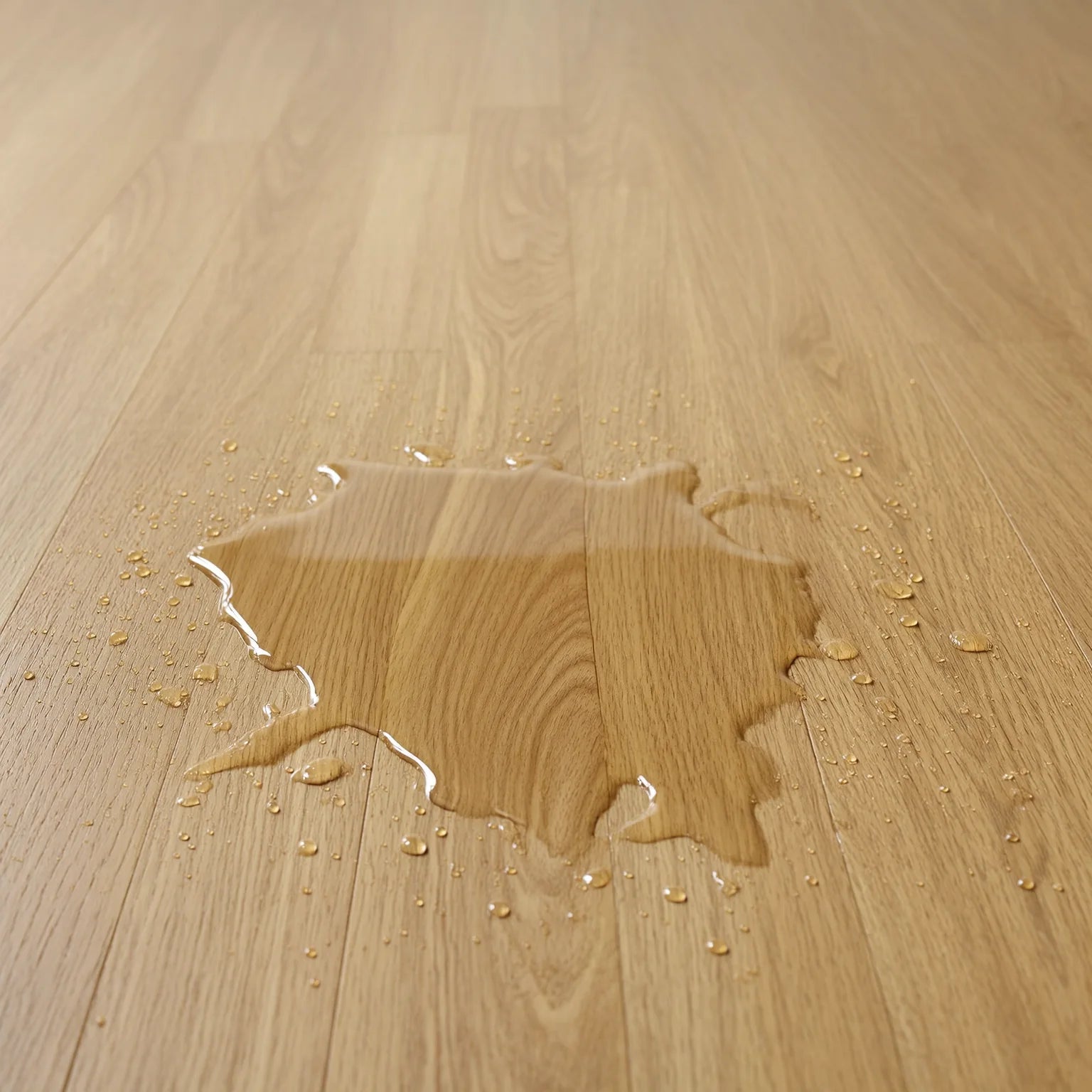 Waterproof vinyl plank with water beading on the surface